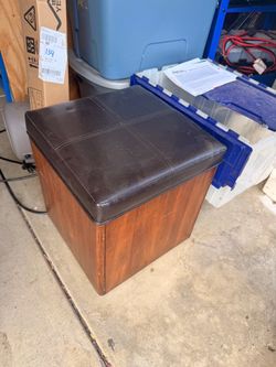Wood Storage Ottoman with Leather Top x2