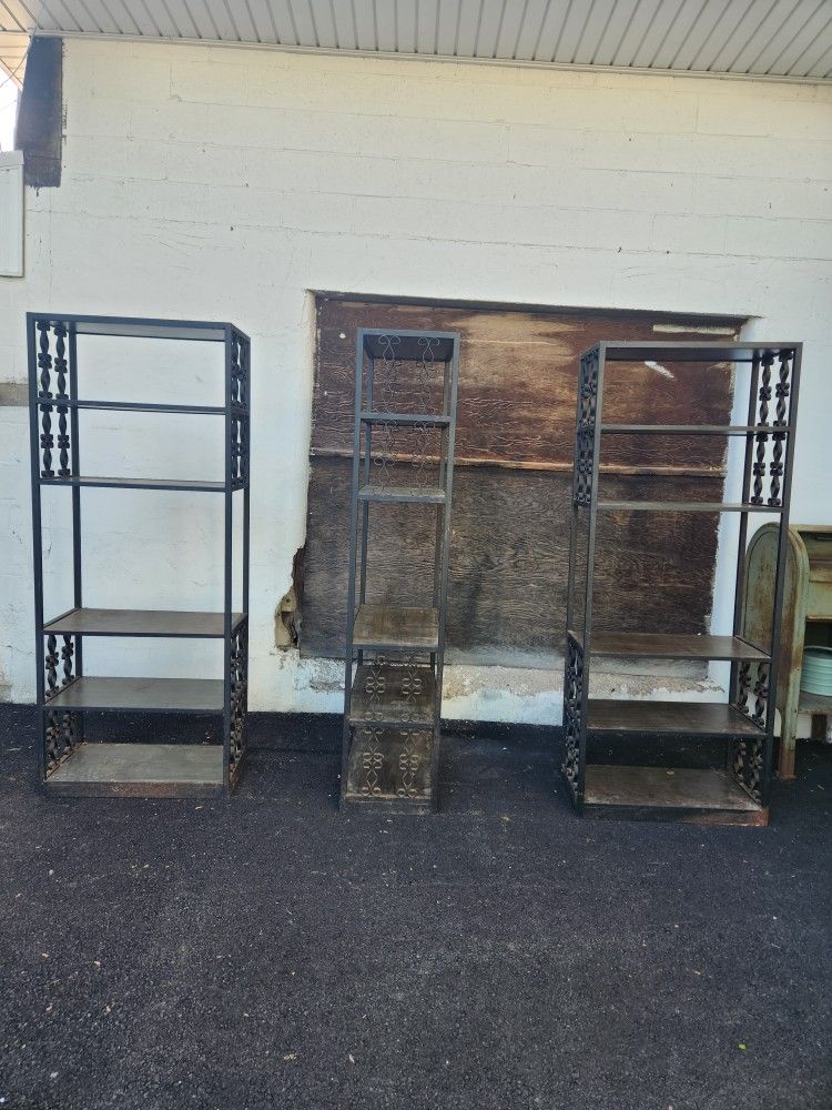 Three (3) Iron Unique Mid-Century Bookcases
