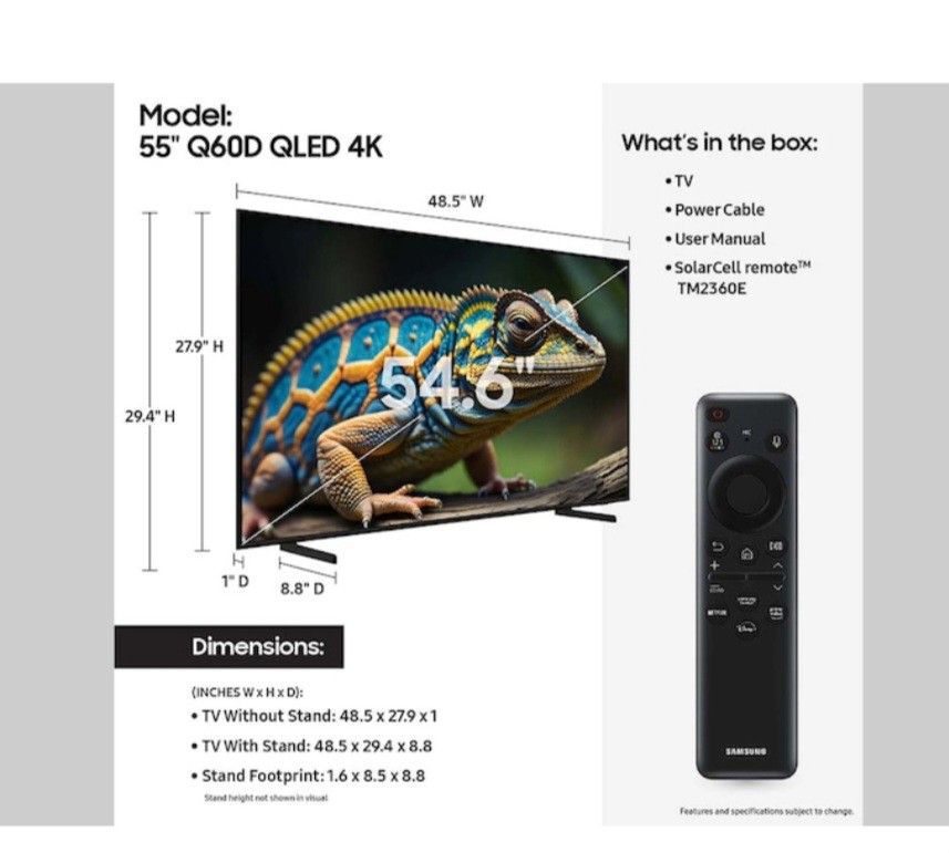 SAMSUNG 55"INCH QLED 4K Q60D ALL ACCESSORIES INCLUDED OPEN BOX NEVER USED.
