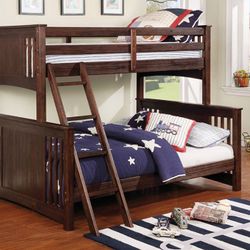 New! Twin Over Full Dark Walnut Bunk Bed ($39 Down) NO CREDIT CHECK FINANCING