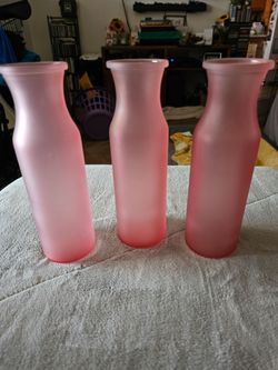 Set of 3 Pink Frosted Glass Vases