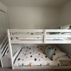Kids Solid Wood Bunk With Stair Storage 