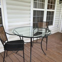 42 Inch Round Glass Dining Table & 2 Chairs