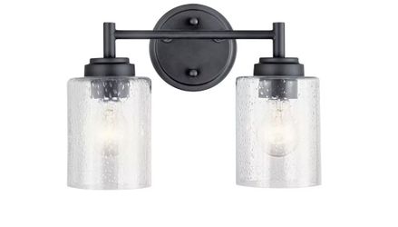 KICHLER Winslow 12.75 in. 2-Light Black Contemporary Bathroom Vanity Light with Seeded Glass
