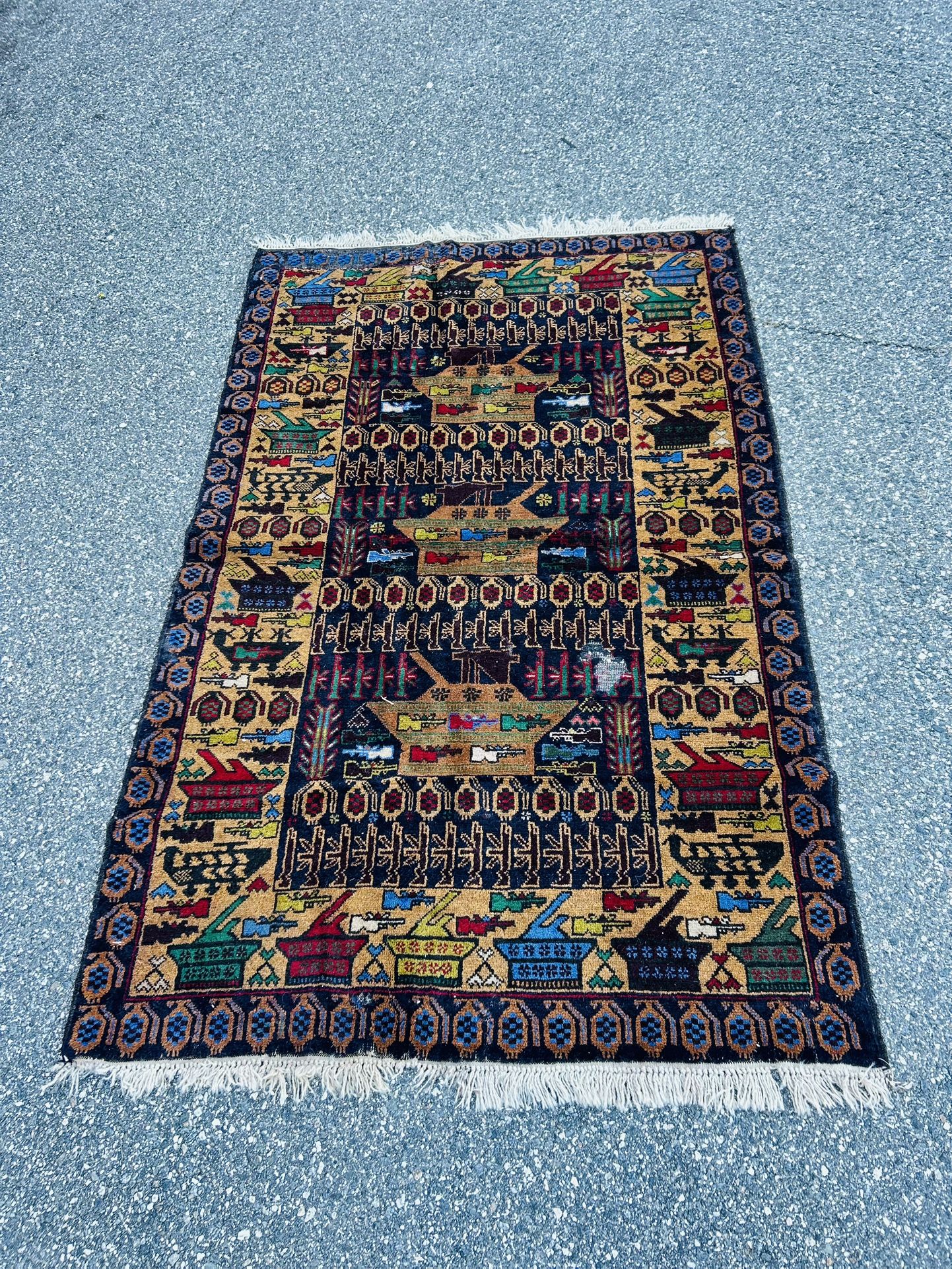 Handmade Afghan War Rug – 6’4” x 4’4” – Great Condition