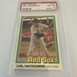 1981 Donruss Baseball Card #214 Carl Yastrzemski PSA 8
