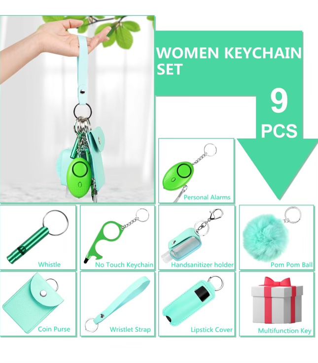 Keychains Set for Women Protection, 9PCS Bead Keychain Bracelet Full Set, Self Protection Bracelet Key Ring Set 