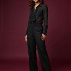 Matty M Black Sheer Ruffle-Front Camisole Blouse