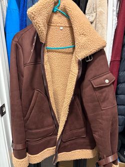 Brown Suede Sherpa-Lined Aviator Jacket
