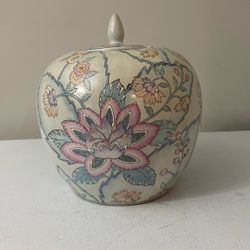 Vintage Hand Painted Floral Porcelain Ginger Jar With Lid 