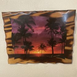 Wooden Tropical Beach Sunset Print 
