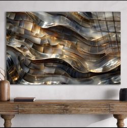 Large Tempered Glass Metallic Wave Decor Art