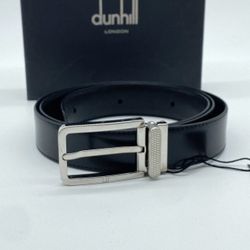 DUNHILL BLACK LEATHER PALLADIUM BUCKLE BELT NEW 100% GENUINE RP $450