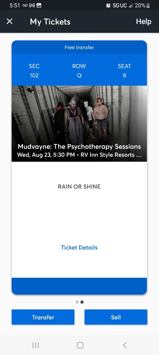 2 Mudvayne Tickets For August/23/2023