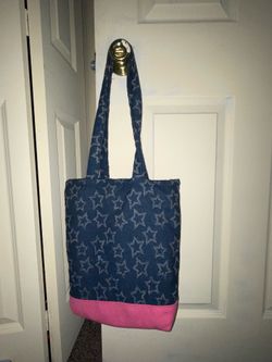 Handmade Navy blue and pink denim bag