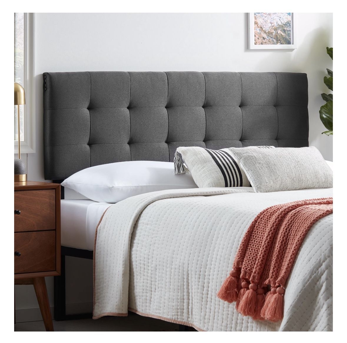 Queen Charcoal Grey Headboard With USB outlets 