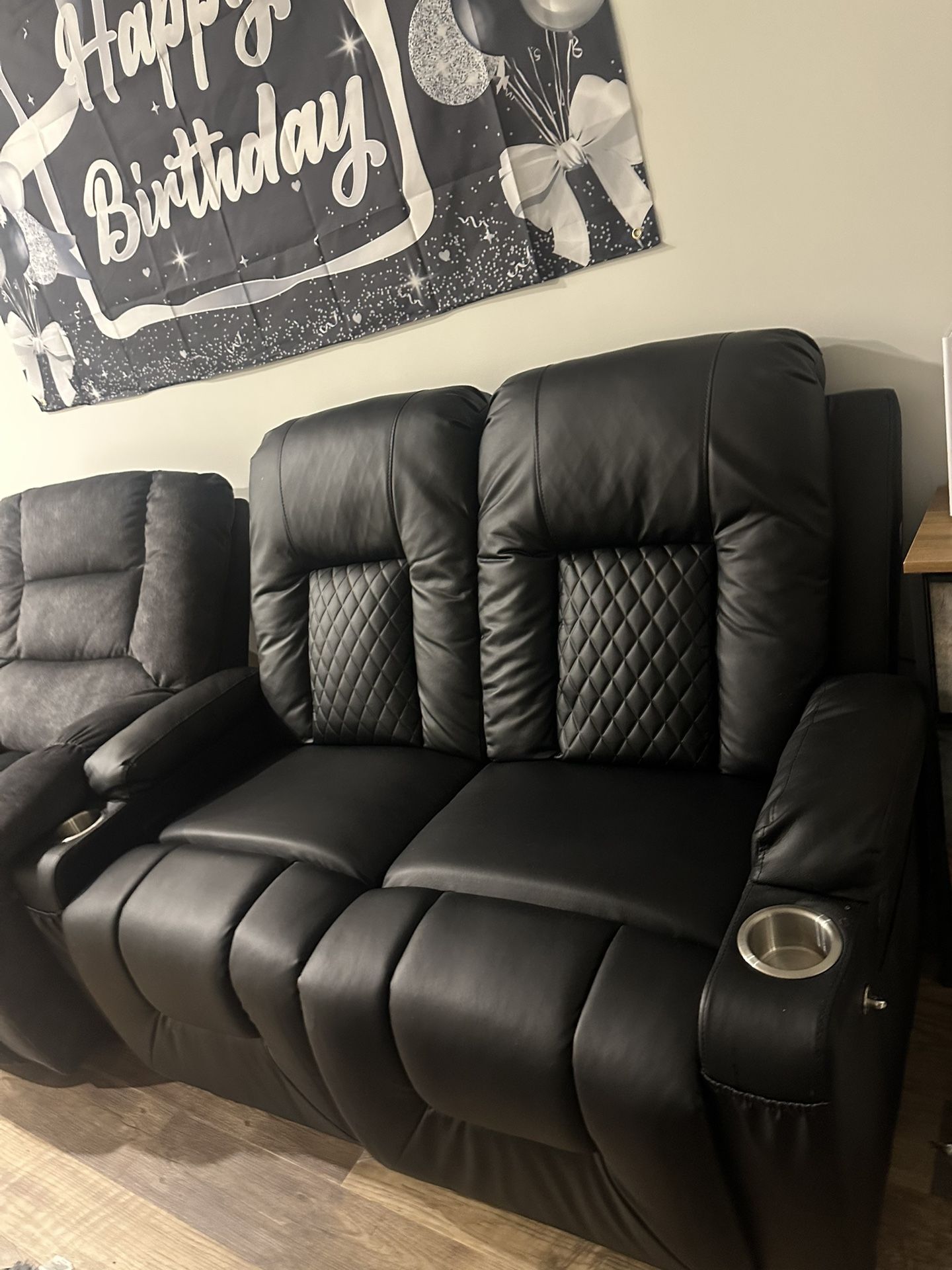 Loveseat Recliner Sofa, 2 Seater Reclining Loveseat Sofa, PU Leather Dual Recliner Chair, Modern Loveseat Couch for Living Room, with Cup Holder and 2