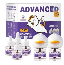 Cat Calming Diffuser Kit with 2 Diffusers & 4 Refills (48mL Each), Cat Pheromones Calming Diffuser for Cat Anxiety Relief, Stress Reduction & Behavior