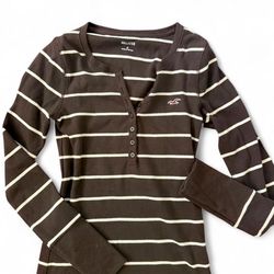 Hollister striped long sleeve brown and cream