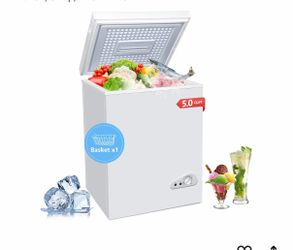 FLG-80Q 5.0 Cu.Ft Chest Removable Basket 7 Gears Adjustable Temperature Control(-18°F to-46°F), Deep Compact Freezer for Garage, Office, Basement, Hou