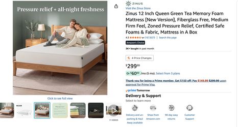 FREE Zinus Memory Foam Queen Mattress Used