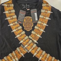 Authentic Ay Guey Black Tshirt Skull And Belt Of Bullets Brand New With Tag Fits Medium