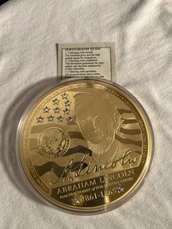 Abraham Lincoln Crystal Inlay Gold Plated Jumbo Coin
