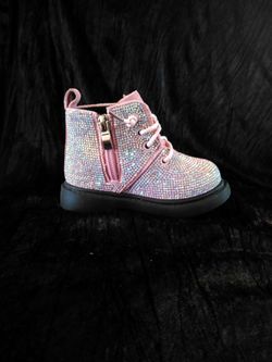 Pink Crystal Kids Ankle Shoes Boots