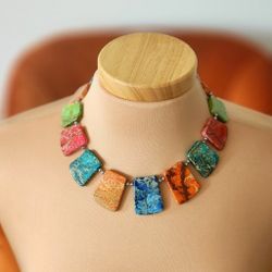 GORGEOUS Multicolor Genuine Stone Statement Necklace!