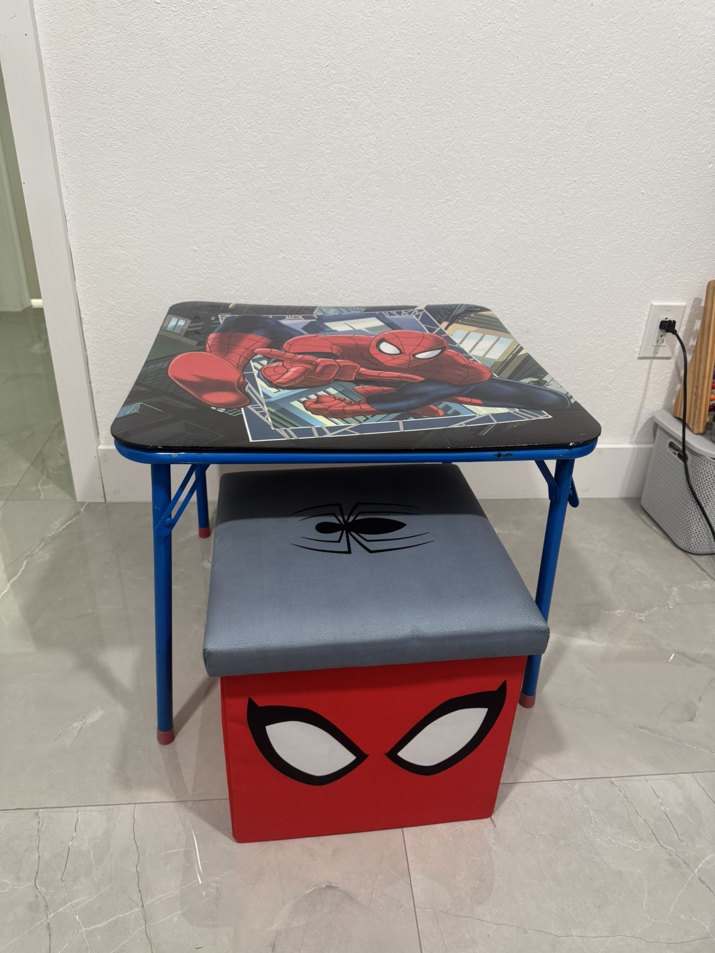 Kid’s Spiderman Table With Storage Bin Used As A Seat Too