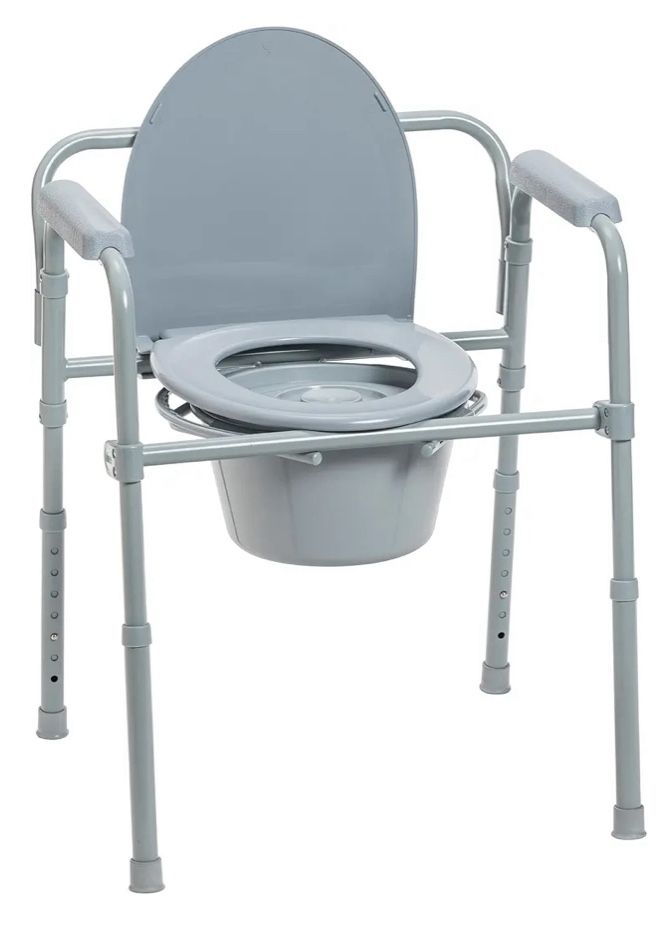 Drive Medical 11148-1 Folding Steel Bedside Commode Chair With Liners