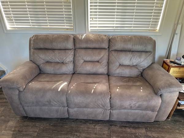 Ashley Furniture Theater Reclining Couch Electric 3 Seater Sofa Beige Taupe Microfiber