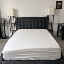 Queen Nectar Memory Foam Mattress + Modern Upholstered Platform Bed (Excellent Condition)