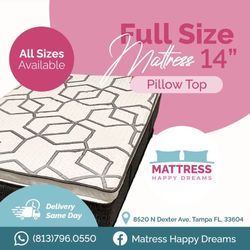 Full Size Mattress 14 Inch Thick With Pillow Top And Box Springs New From Factory Available All Sizes Same Day Delivery 
