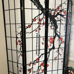 Black Japanese 4-Panel Screen Room Divider