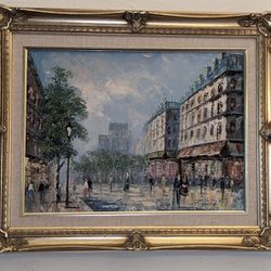 Paris Oil on Canvas Signed T. Carson 21"x 17". Impressionism City Scape of Paris.