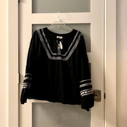 Style & Co white embroidered black cotton tunic blouse size XL