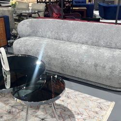 NEW ROUND SOFA GRAY BLUE BEIGE BUCKLE VELVET