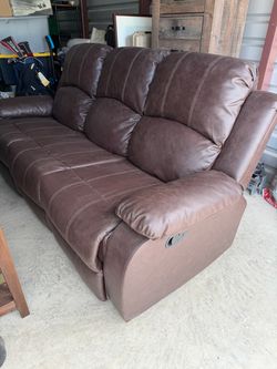 Brown Faux Leather Reclining Sofa