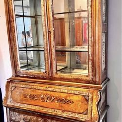 SECRETARY DESK WITH BOOK CASE (MIRROR  WALLS ) 2 PIECE GENUINE VINTAGE ANTIQUE 