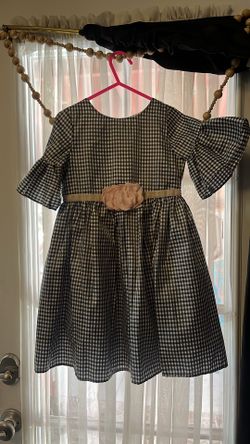 Girls size 4 black and white plaid dress with pink flower