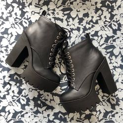 Black Chunky Ankle Boots - Size 8