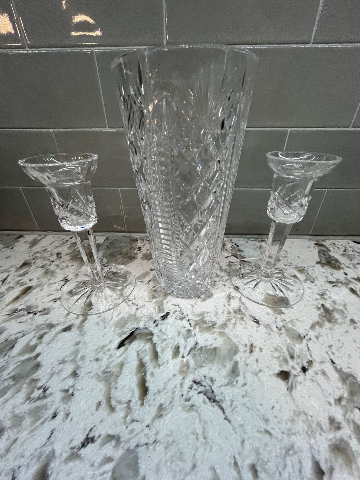 Waterford Crystal Vase And Candle Holders