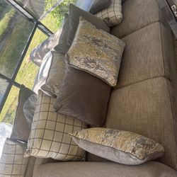 2 Sofas Color Grey With Patterned Pillows , Good Conditions 