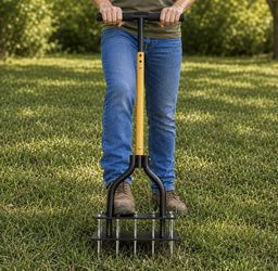 Lawn Aerator Tool with Dual-Layer Self-Cleaning Spikes, 15 Spike Heavy Duty (N79)