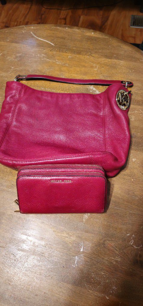 Michael Kors Red Leather Hobo Bag + Wallet