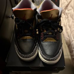 Women’s Air Jordan 3 Retro Black/Fire Red-Metallic Gold 7.5/6 Youth