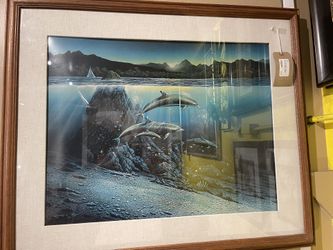 Wood Frame Dolphin Art 365R2W