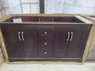 Bathroom vanity cabinet 60” solid birch quartz top with sinks and backsplash
