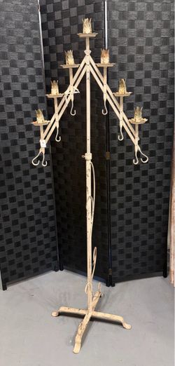 Large Adjustable 7-Light Floor Candelabra – Distressed Cream Metal – 46”